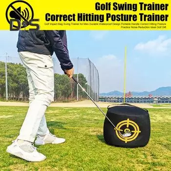 Гольф-мешок для ударов, бесшумный тренажер для гольфа, портативный мощный ударный мешок для тренировок по гольфу в помещении и на открытом воздухе для мужчин чёрный