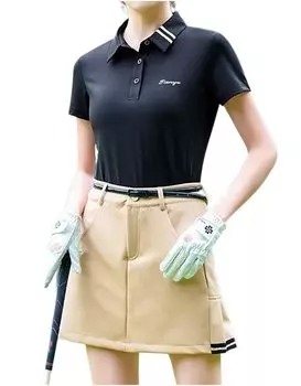 Гольф с коротким рукавом Поло Спортивный свитер Быстрый Горный Спорт Повседневный воротник Черный [M-Sing] Одежда, Рубашка, Рубашка, Верх, Воздухопроницаемый, Впитывающий, Сушильный, чёрный