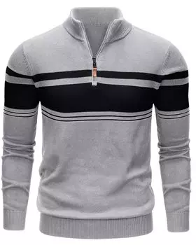 Гольф Трикотаж Холодный Толстый Большой Стойка Полулегкий L [TACVASEN] Мужская одежда, Осенне-зимний свитер, Защита, Нижнее белье, Размер, Стильный, Воротник, Молния, Мягкий, светло-серый