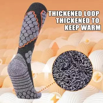 Гольфы для катания на лыжах Yousheng, зимние теплые термоноски для сноуборда, хлопковые носки для занятий спортом на открытом воздухе в холодную погоду, катание на лыжах и велоспорте L чёрный