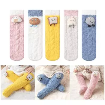Гольфы для младенцев с теплой подкладкой Махровая ткань Зимние теплые чулки Мультяшные куклы Гольфы Чулочно-носочные изделия жёлтый