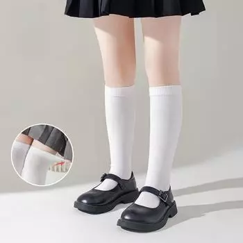 Гольфы для школьников, однотонные, белые, удобные, дышащие, мягкие, трикотажные, длинные носки для девочек, всесезонные M белый