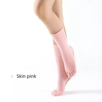 Гольфы до колен Носки для йоги Детские Нескользящие Профессиональные Женские Пятипалые Носки с круглым мыском Пилатес Длинные Гольфы для начинающих Йога Skin powder-five toes
