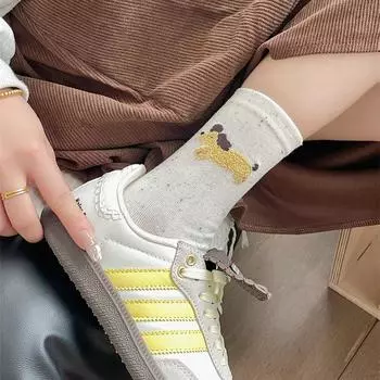 Гольфы женские средней длины с милым рисунком животных из мультфильмов в горошек, модные летние носки из чистого хлопка молочно-белого цвета One Size