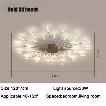 Gold 30 Heads Non Dimmable Pendant Lights Creative Fireworks Design Chandelier Modern Ceiling Light for Living Room Exhibition Hall Bedroom 30 heads