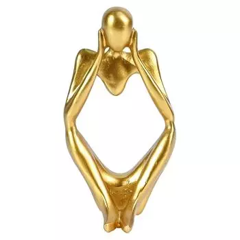 Gold Abstract Thinker Statue – Modern Resin Sculpture for Home & Office Dcor | Small Deep Thinker Figurine for Contemporary Interior Accent