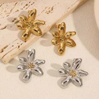 Gold and silver stainless steel flower earrings women s niche irregular high-end sense 18k gold color-preserving titanium steel stud earrings