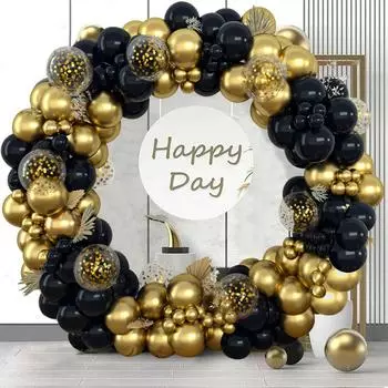Gold Black Balloon Garland Arch Kit Gold Glitter Wedding Birthday Party Latex Balloon Happy Birthday Party Confetti Balloon as picture