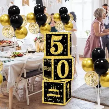 Gold Black Birthday Number Boxes 18 30 40 50 60 Years Old Birthday Paper Boxes Decoration Adult Birthday Party Decoration