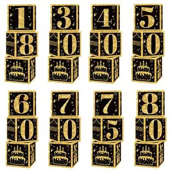 Gold Black Birthday Number Boxes 18 30 40 50 60 70 75 80 Years Old Birthday Paper Boxes Decor Adult Birthday Party Decoration