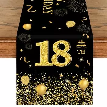 Gold Black Birthday Table Runner Happy Birthday Party Decoration 18 30 40 50 60 Years Old Birthday Party Table Decoration оливковый