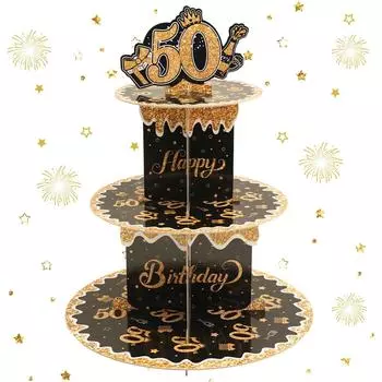 Gold Black Cake Stand Holder 30th 40th 50th Birthday Party Decoartion Gold Glitter Birthday Cupcake Holder Adult Birthday Decor оливковый