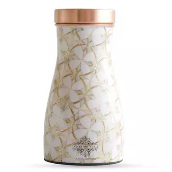 Gold Block Print Copper Water Bedroom Bottle, Designer Copper Drinkware, Volume- 950 ML