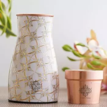 Gold Block Print Copper Water Bedroom Bottle, Designer Copper Drinkware, Volume- 950 ML