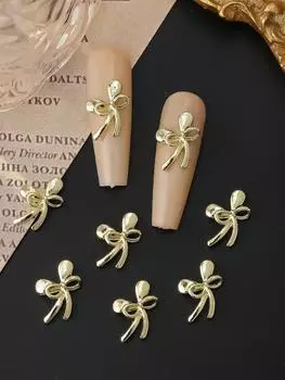 Gold Bow Nail Charms 10pcs 3D Alloy DIY Nail Art Decorations 2025 Gift For Girls