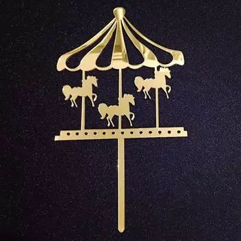 Gold Carousel Cake Toppers Cartoon Cake Decoration Baking Decor Card Insertion Home Decoration золотой