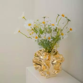 Gold Ceramic Vase Irregular Fold Petal Shape Flower Vase Floral Arrangement Accessories Terrarium Home Decoration Accessories