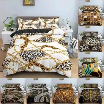 Gold Chains Duvet Cover Leopard Pattern Bedding Set Comforter Covers For Bedroom Twin King Size Soft Quilt Cover Home Textile 70x133cm 2pcs