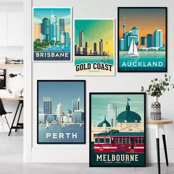 Gold Coast Melbourne Auckland Oceania Perth Travel Prints Brisbane Australia Posters Canvas Painting Nordic Decor Wall Pictures 21x30cm No Framed