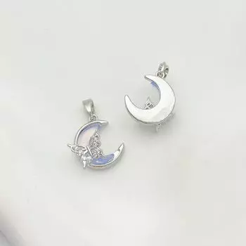 Gold Color Color Retaining Inlaid Zircon Butterfly Moon Eight-Pointed Stars Pendant Handmade DIY Bracelet Necklace Decorations Material Accessories White gold butterfly moon 15*13mm(1)
