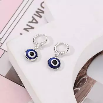 Gold Demon Eye Earrings Silver Lucky Turkish Eye Hoop Earrings Cool Devil s Eye Earrings Unisex dark blue-silver