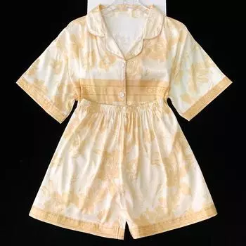 Gold Elegant Noble Luxury Style Print Women s Pajamas Europe American Retro Design Nightwear New Summer Sleepwear M золотой