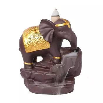 Gold Elephant Purple Clay Waterfall Backflow Incense Burner Ceramic Handicraft Holder Ornament Aromatherapy Censer Home Decor