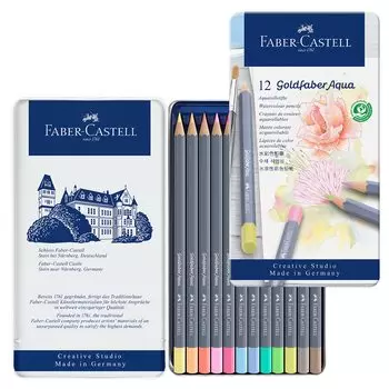 Gold Faber Aqua Watercolor Pencils Pastel Colors Set of 12 Colors Canned Japanese Faber-Castell [Genuine Product]