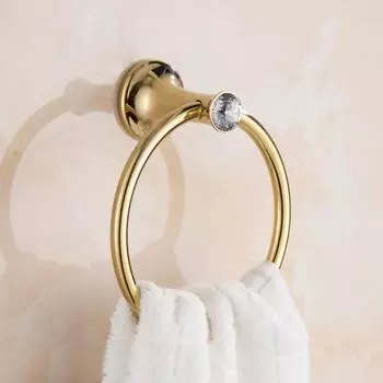 Gold Finish Stainless Steel Bathroom Towel Holder Wall-Mounted Round Towel RingsTowel Rack