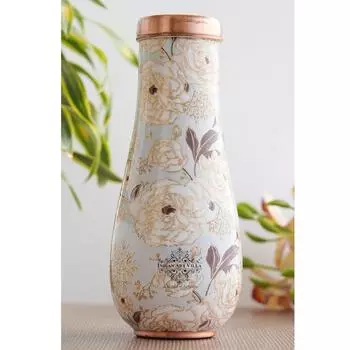 Gold Flower Print Bedroom Bottle – Designer Copper Drinkware, Elegant Copper Water Bottle for Everyday Use, Volume- 1500 ML