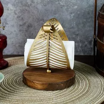 Gold Freestanding Modern Napkin Holder with Leaf Design, Tabletop Tissue Dispenser, Napkin Storage Organizer Style 1 золотой