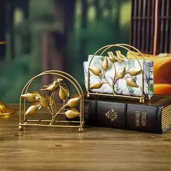 Gold Freestanding Modern Napkin Holder with Leaf Design, Tabletop Tissue Dispenser, Napkin Storage Organizer Style 1 золотой