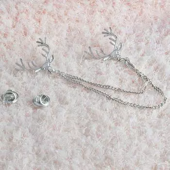 Gold Gift Double Chain Reindeer Brooch Deer Antlers Elk серебряный