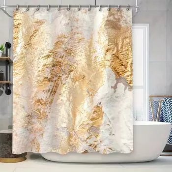 Gold Marble Shower Curtain Luxurious Bath Decor for Home Improvement Bathroom Window Curtains with Metal Eyelet Ring Holders 90x180cm