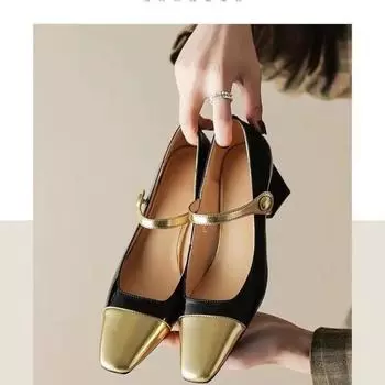 Золотые туфли Мэри Джейн Женская летняя обувь Высокие каблуки на каблуке Квадратный Японский стиль Лолита Готика Туфли-лодочки Обувь для женщин Повседневная 35