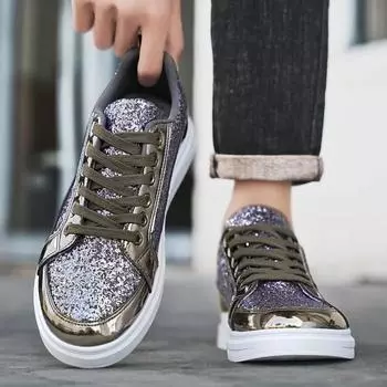 Gold Men s Sneakers 2025 New Luxury Fashion Skateborad Shoes Glitter Casual Shoes Men Platform Vulcanize Shoes Big Size Tenis 39