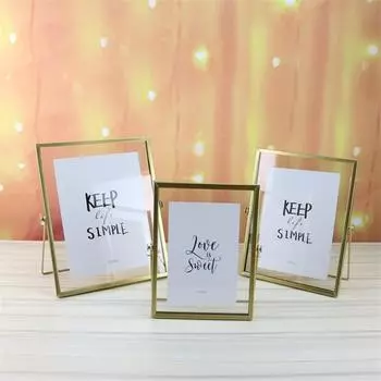 Gold Metal and Glass Photo Frame Folding Wire Desktop Picture Brass Frames for Portraits and Landscape 4/6/7/8 Inch Photo Frame 4Inch