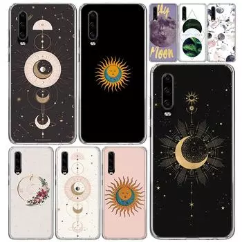 Gold moon and Sun Phone Case Cover For Huawei P30 P20 P40 P10 P50 Mate 20 40 30 10 Pro Lite Art Gift Fundas Coque Shell Capa Huawei P30
