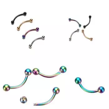 Золотое украшение для пирсинга носа и губ 10 мм, черное изогнутое модное украшение, многоцветное кольцо-штанга для бровей из нержавеющей стали, серебро, 1 шт. чёрный