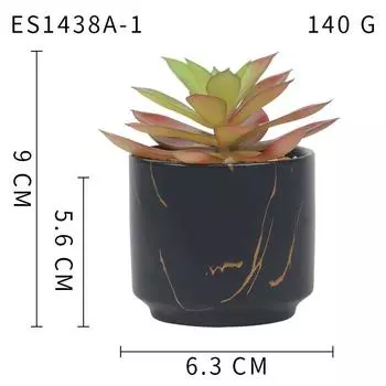 Gold Pattern Black Background Ceramic Cup, Simulated Succulent Plant Potted Plant, Mini Potted Plant Office Home Decoration Ornament