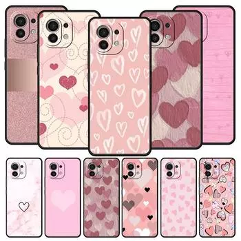 Gold Pink Rose Glitter Hearts Phone Case For Xiaomi 13 12 11 Lite 12T 11T 10T 9T Mi Poco X5 M4 M3 X4 X3 Pro F5 F4 F3 GT 5G Cover Xiaomi 11T pro