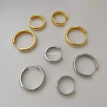 Gold plain ring 925 silver needle earrings women s simple temperament round face thin circle cold wind design ear jewelry 925 silver needle