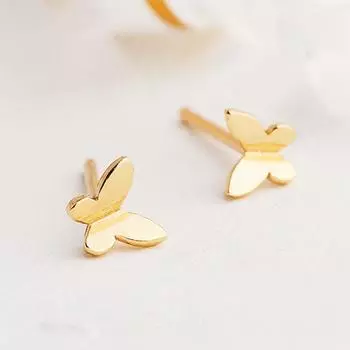 Gold-plated Creative Zhuang Zhou Mengdou Mini Shining Glossy Golden Butterfly Earrings Japanese and Korean Earrings