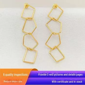 Gold-Plated Geometric Long Earrings: European & American Style TE00750
