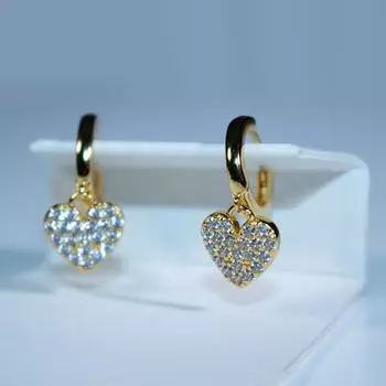 Серьги-сердечки с цирконами с покрытием из 14-каратного золота Модная бижутерия Серьги-сердечки с цирконами для женщин золотой