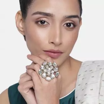 Gold plated polki white kundan ethnic traditional maharani ring