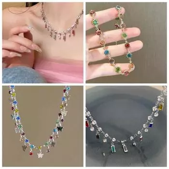 Gold Plated Rainbow Zircon Necklace Tassel Natural Stone Jewelry Butterfly Necklace Party Jewelry B