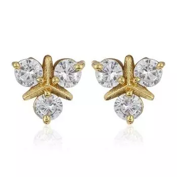 Позолоченные серьги-гвоздики с камнями AD