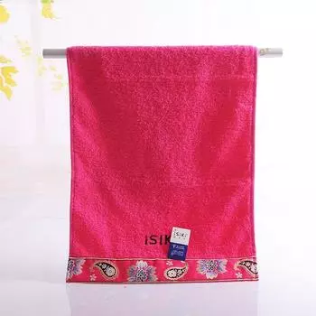 Gold Pure Cotton Fabric Embroider Covered Wedding Red Towel Light Rose Red(One) 78x36cm