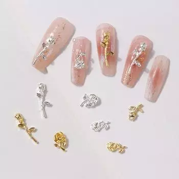 Gold Rose Nail Charm Rose Nail Art Decorations Nail Flowers Decoration 3D Manicure Accessoires #07
